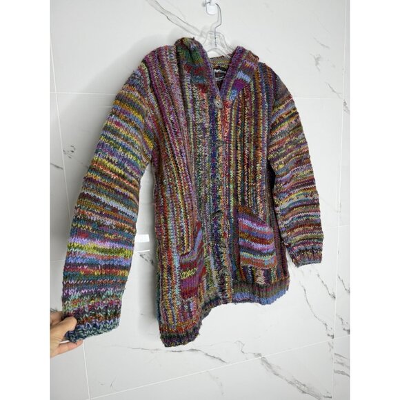 Lost Horizons 100% Wool Nepal Button Long Cardigan Jacket Sz M Handmade Warm - Picture 1 of 11